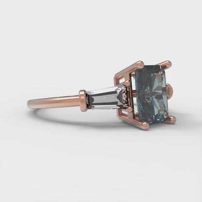 1.5 cttw Natural London Blue Topaz Three-Stone Engagement Ring - Solid Gold (Emerald Cut,7.0x5.0mm)