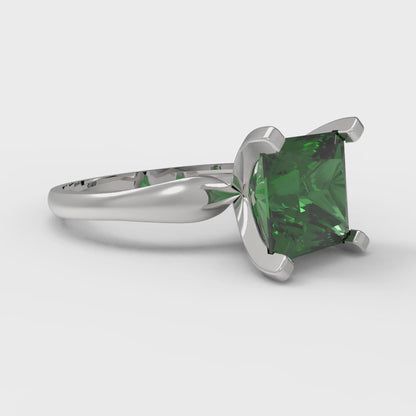 2.5 cttw Simulated Emerald Solitaire  Engagement Ring - Solid Gold (Princess Cut,7.5mm)