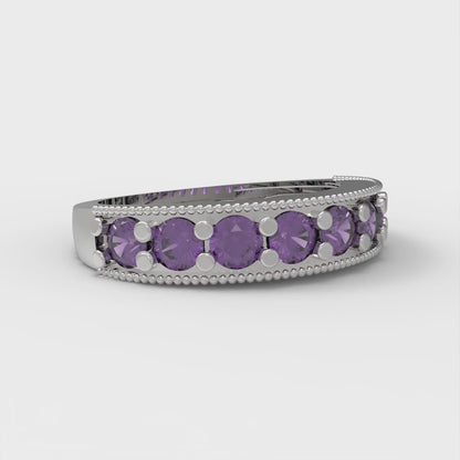 0.81 cttw Natural Amethyst Round Cut White Gold Eternity Wedding Band