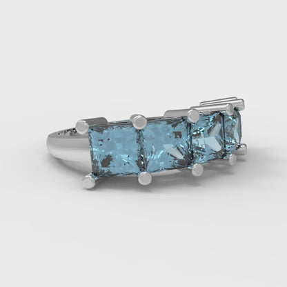 2.5 cttw Natural Aquamarine Princess Cut White Gold Eternity Wedding Band