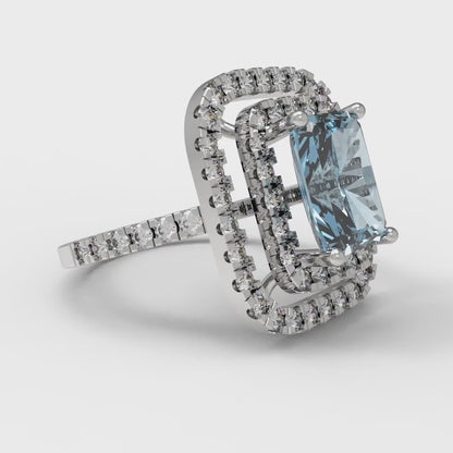 2.62 cttw Natural Sky Blue Topaz Hidden Halo Engagement Ring - Solid White Gold (VVS1, Emerald Cut,8X6.0mm)