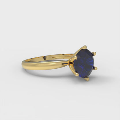 1.5 cttw Simulated Blue Sapphire Solitaire  Engagement Ring - Solid Gold (Round Cut,7.5mm)