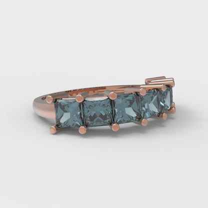 1.75 cttw Natural London Blue Topaz Princess Cut Rose Gold Eternity Wedding Band