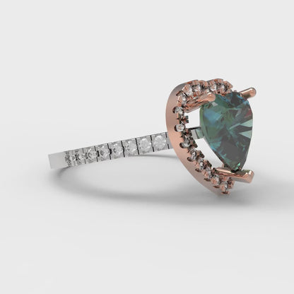 2.285 cttw Blue Moissanite Hidden Halo Engagement Ring - Solid White/Rose Gold (VVS1, Heart Cut,8mm)