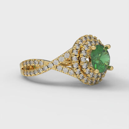 1.3125 cttw Simulated Emerald Hidden Halo Engagement Ring - Solid Gold (Round Cut,6mm)