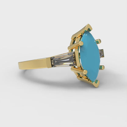 2 cttw Simulated Turquoise Three-Stone Engagement Ring - Solid Gold (Marquise Cut,11x5.5mm)