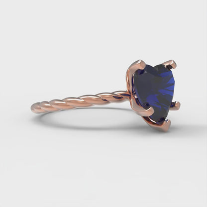 2 cttw Simulated Blue Sapphire Solitaire  Engagement Ring - Solid Rose Gold (VVS1, Heart Cut,8.0mm)