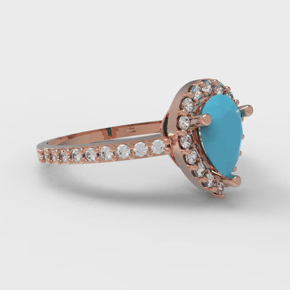 0.755 cttw Simulated Turquoise Hidden Halo Engagement Ring - Solid Gold (Pear Cut,7x5mm )