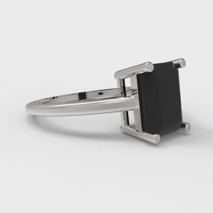 2 cttw Natural Onyx Solitaire  Engagement Ring - Solid Gold (Emerald Cut,8x6mm)