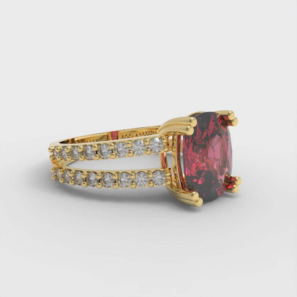 3.48 cttw Simulated Ruby Solitaire with Zirconia Simulated Diamond Accents Engagement Ring - Solid Gold (Long Cushion Cut,9x7mm)