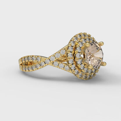 1.3125 cttw Yellow Moissanite Hidden Halo Engagement Ring - Solid Gold (Round Cut,6mm)