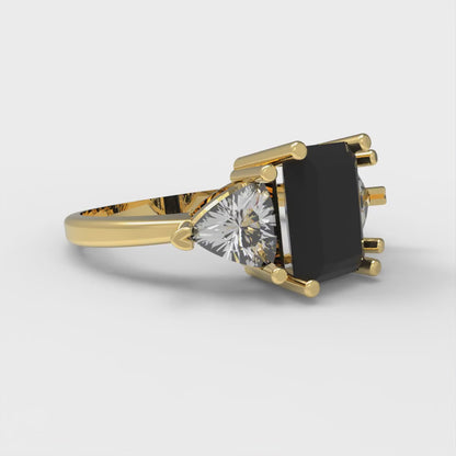 2.82 cttw Natural Onyx Three-Stone Engagement Ring - Solid Gold (Emerald Cut,8x6mm)