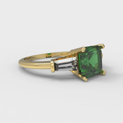 1.62 cttw Simulated Emerald Three-Stone Engagement Ring - Solid Gold (Square Emerald Cut,6.5X6.5mm)