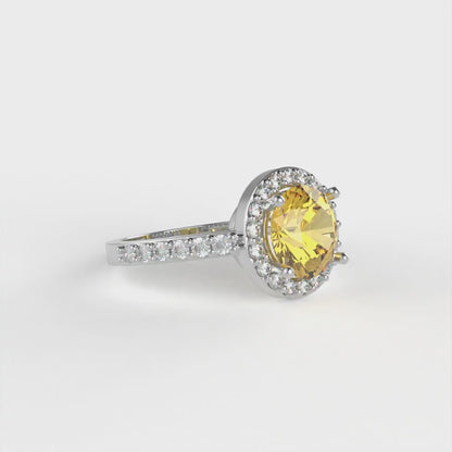 1.86 cttw Natural Citrine Hidden Halo Engagement Ring - Solid Gold (Round Cut,7.5mm)