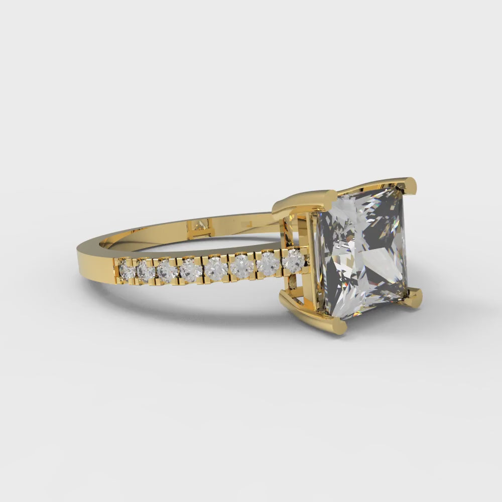 1.62 cttw Zirconia Simulated Diamond Solitaire with Zirconia Simulated Diamond Accents Engagement Ring - Solid Gold (VVS1, Princess Cut,6.5mm)