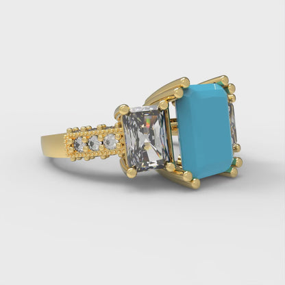 4.27 cttw Simulated Turquoise Three-Stone Engagement Ring - Solid Gold (Emerald Cut,9x7mm)