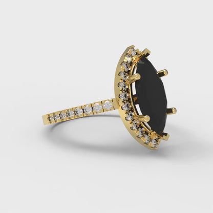 2.38 cttw Natural Onyx Hidden Halo Engagement Ring - Solid Gold (Marquise Cut,12x6mm )