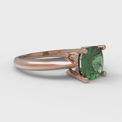 1.5 cttw Simulated Emerald Solitaire  Engagement Ring - Solid Gold (Cushion Cut,6.5mm)
