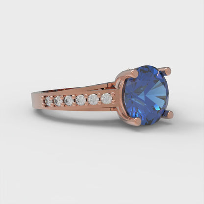 2.21 cttw Simulated Tanzanite Solitaire with Zirconia Simulated Diamond Accents Engagement Ring - Solid Gold (Round Cut,8.0mm)