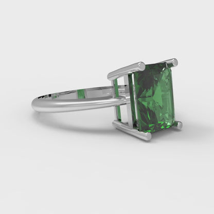 2.5 cttw Simulated Emerald Solitaire  Engagement Ring - Solid White Gold (VVS1, Radiant Cut,8.5x6.5mm)