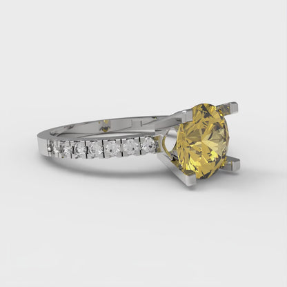 1.71 cttw Natural Citrine Solitaire with Zirconia Simulated Diamond Accents Engagement Ring - Solid White Gold (VVS1, Round Cut,7.5mm)