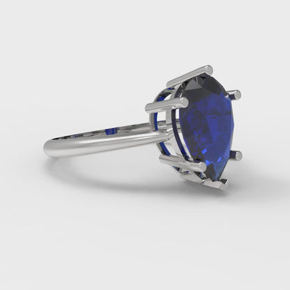 2 cttw Simulated Blue Sapphire Solitaire  Engagement Ring - Solid White Gold (VVS1, Pear Cut,10x7mm)