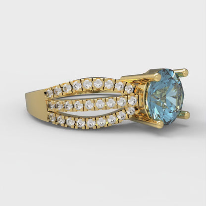 1.27 cttw Natural Aquamarine Solitaire with Zirconia Simulated Diamond Accents Engagement Ring - Solid  Yellow/White Gold (VVS1, Round Cut,6.5mm)