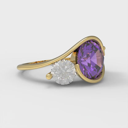 3.5 cttw Simulated Alexandrite Three-Stone Engagement Ring - Solid Gold (Round Cut,8.0mm)
