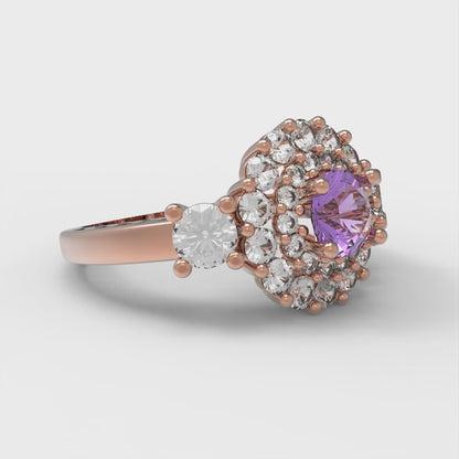 1.4 cttw Simulated Alexandrite Hidden Halo Engagement Ring - Solid Rose Gold (VVS1, Round Cut,5.0mm)