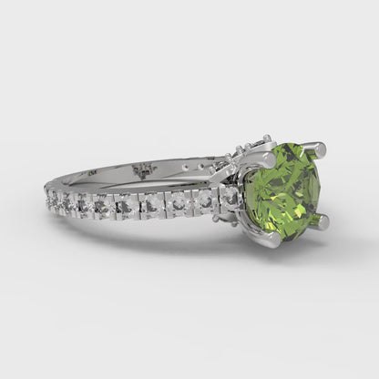 1.465 cttw Natural Peridot Solitaire with Zirconia Simulated Diamond Accents Engagement Ring - Solid Gold (Round Cut,6.5mm)