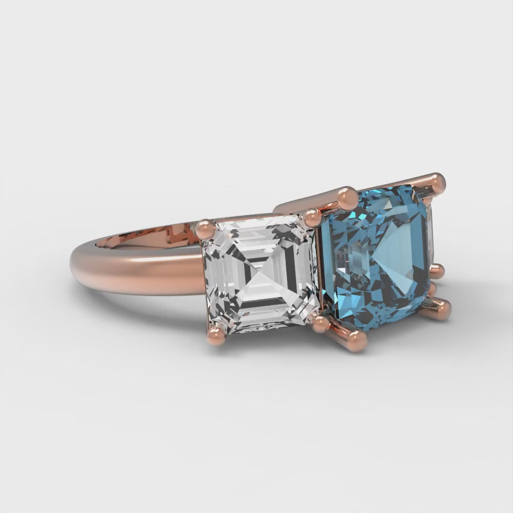 4 cttw Natural Sky Blue Topaz Three-Stone Engagement Ring - Solid Gold (Square Emerald Cut,7.0X7.0mm)