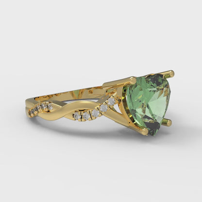 2.1 cttw Zirconia Simulated Green Diamond Solitaire with Zirconia Simulated Diamond Accents Engagement Ring - Solid Gold (VVS1, Heart Cut,8mm)