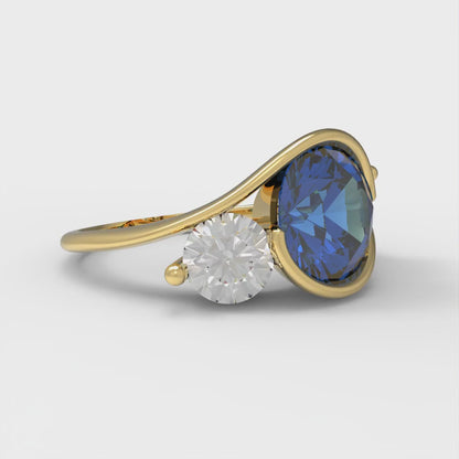 3.5 cttw Simulated Tanzanite Three-Stone Engagement Ring - Solid Yellow Gold (VVS1, Round Cut,8.0mm)