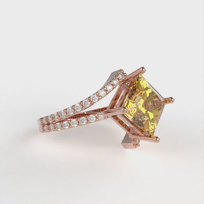 2.3075 cttw Zirconia Simulated Yellow Diamond Solitaire with Zirconia Simulated Diamond Accents Engagement Ring - Solid Rose Gold (VVS1, Princess Cut,7.0mm)