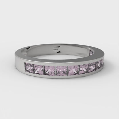 0.78 cttw Simulated Pink Diamond Princess Cut White Gold Eternity Wedding Band
