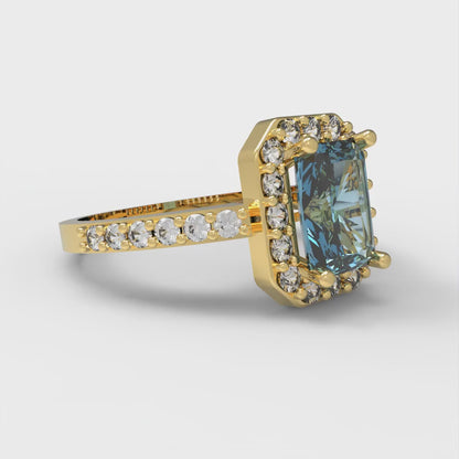 2.16 cttw Emerald Cut Natural Sky Blue Topaz Bridal Set - Solid Yellow Gold Engagement Ring & Wedding Band
