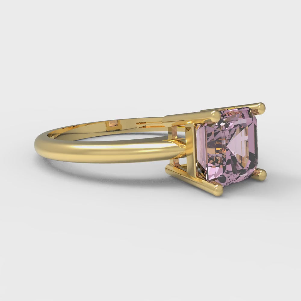 1 cttw Zirconia Simulated Pink Diamond Solitaire  Engagement Ring - Solid Gold (VVS1, Asscher Cut,6mm)
