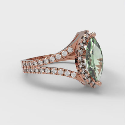 1.2 cttw Zirconia Simulated Green Diamond Hidden Halo Engagement Ring - Solid Gold (VVS1, Marquise Cut,9x4.5mm)