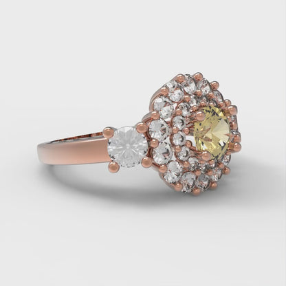 1.4 cttw Zirconia Simulated Yellow Diamond Hidden Halo Engagement Ring - Solid Rose Gold (VVS1, Round Cut,5.0mm)