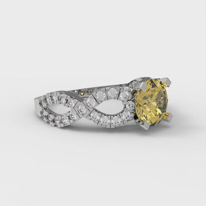 1.42 cttw Natural Citrine Solitaire with Zirconia Simulated Diamond Accents Engagement Ring - Solid White Gold (VVS1, Round Cut,6.5mm)