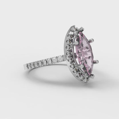 2.38 cttw Zirconia Simulated Pink Diamond Hidden Halo Engagement Ring - Solid Gold (VVS1, Marquise Cut,12x6mm )