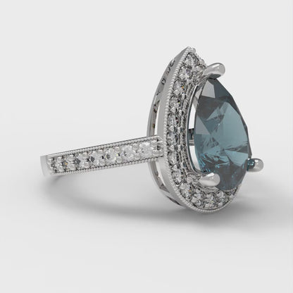 2.36 cttw Natural London Blue Topaz Hidden Halo Engagement Ring - Solid Gold (Pear Cut,10x7mm)