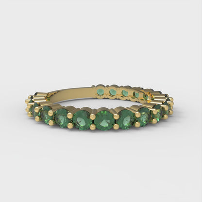1.2 cttw Simulated Emerald Round Cut Yellow Gold Eternity Wedding Band