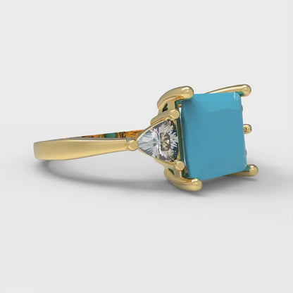 2.32 cttw Simulated Turquoise Three-Stone Engagement Ring - Solid Gold (Princess Cut,7.0mm)