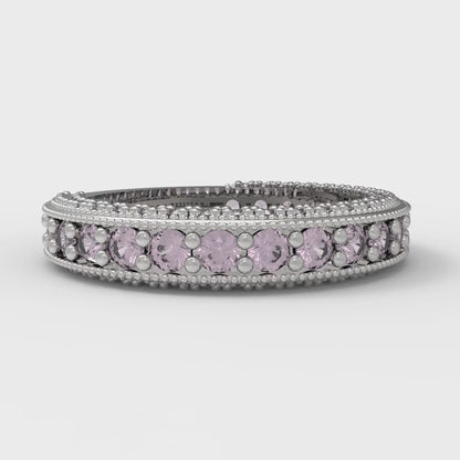 1.44 cttw Simulated Pink Diamond Round Cut White Gold Eternity Wedding Band