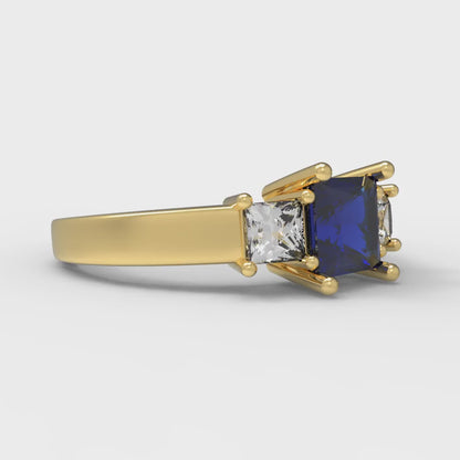 1.11 cttw Simulated Blue Sapphire Three-Stone Engagement Ring - Solid Gold (Princess Cut,5.0mm)