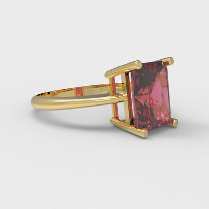 2.5 cttw Simulated Pink Tourmaline Solitaire  Engagement Ring - Solid Gold (Radiant Cut,8.5x6.5mm)