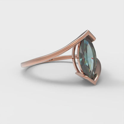 2 cttw Blue Moissanite Solitaire  Engagement Ring - Solid Rose Gold (VVS1, Marquise Cut,12x6mm )