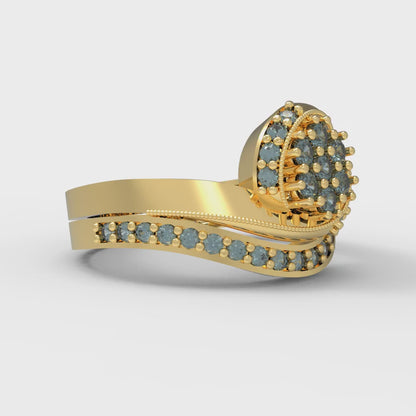 0.4 cttw Round Cut Natural London Blue Topaz Bridal Set - Solid Yellow Gold Engagement Ring & Wedding Band