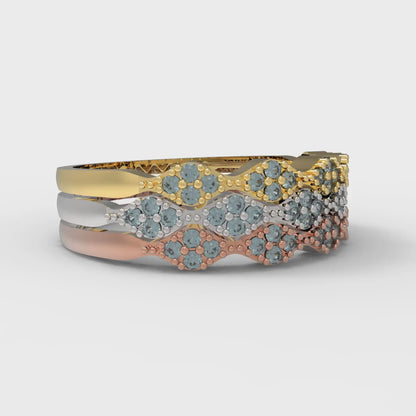 0.3 cttw Natural London Blue Topaz Round Cut White/Rose/Yellow Gold Eternity Wedding Band